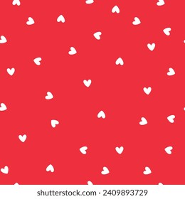 Seamless cute pattern with white hearts on red background. Pattern for wrapping paper, decoration, valentines.