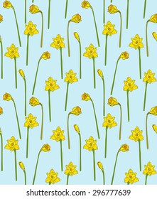 Seamless cute pattern with yellow daffodils