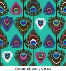 Seamless Cute Peacock Feather Pattern Background In Vector