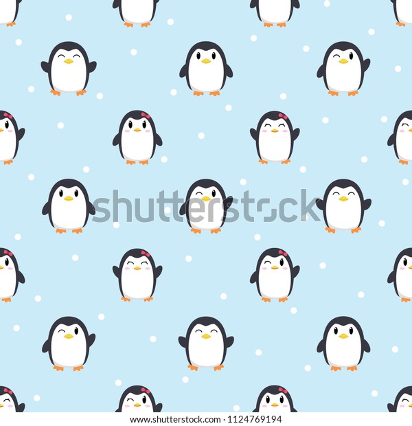 Seamless Cute Penguin Snow Vector Pattern Stock Vector (Royalty Free ... Cute Winter Penguin Wallpaper