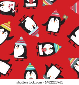 Seamless Cute penguins sets. collection cartoon vector illustrations. Cute Christmas character design