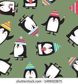 Seamless Cute penguins sets. collection cartoon vector illustrations, Cute Christmas character design