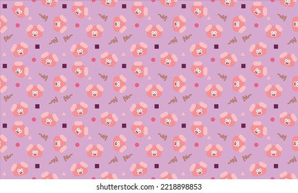 Seamless cute pig head flat pattern with geometric