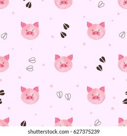 Seamless cute pig pattern. Vector illustration. 