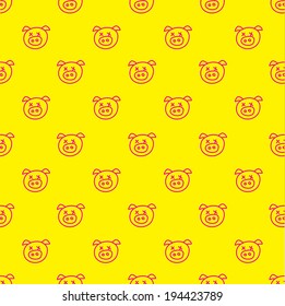 Seamless cute pig pattern in yellow background. vector illustration