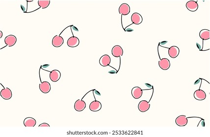 Seamless Cute Pink Cherry Pattern,Vector,Fabric Pattern Design