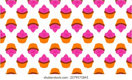 Seamless cute pink cupcake motif background