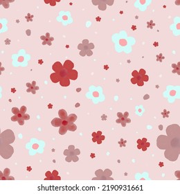 Seamless cute Pink Floral pattern on pastel pink background. Pink flower repeating pattern. Vector Art. Hand-drawn watercolor.