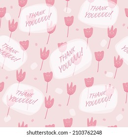 seamless cute pink flower pattern background with thank you word ,thank you card