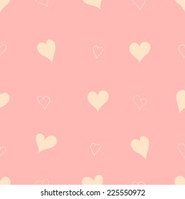 Seamless cute pink pattern with hand-drawn hearts for girls