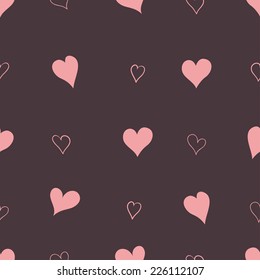 Seamless cute pink pattern with hand-drawn hearts for girls