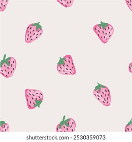 Seamless Cute Pink Strawberry Pattern ,Vector Fabric Pattern Design