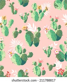 seamless cute prickly pear cactus print pattern background