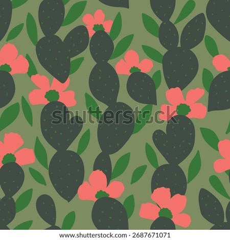 seamless cute prickly pear cactus print pattern background. Vector illustration