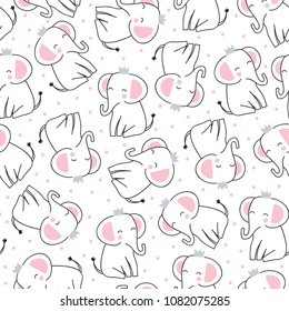 seamless cute princess elephant pattern vector illustration