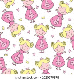 seamless cute princess pattern vector illustration