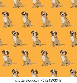 Perrito lindo sin fisuras Patrón de perro Vector Repetición de dibujos animados de mascotas Ilustración de fondo, juguetón diseño de animales para la tela, Fondo de pantalla, papel de embalaje, Productos para niños, marca y proyecto gráfico creativo