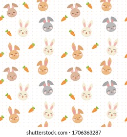 The seamless of cute rabbit and carrot in the background.illustation of 
 doodle cartoon rabbit can use it for grahpic and wallpaper.