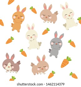 The seamless of cute rabbit and carrot in flat vector style.Illustration
 for background, graphic,content , banner, wallpaper.