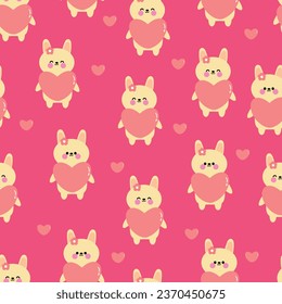Seamless cute rabbit pattern for fabric prints, textiles, gift wrapping paper. colorful vector for children, flat style