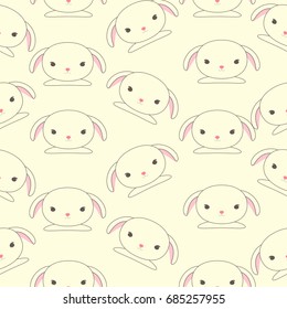 Seamless cute rabbit pattern on yellow background, pastel color. Old paper vintage concept