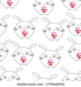 Seamless of cute rabit  with red heart  pattern design vector eps.10