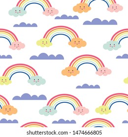 Seamless cute rainbow and cloud with colorful design vector