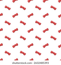 Seamless cute red bow pattern for feminine designs. Cartoon vector illustration on white background