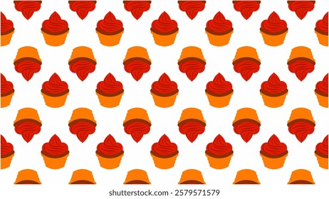 Seamless cute red cupcake motif background