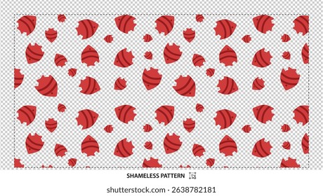 Seamless cute red fish pattern with playful marine animals on transparent background