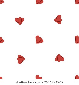 Seamless Cute Red Heart Pattern — Minimal red heart-shaped elements arranged in seamless repeat. Flat cartoon-style pattern with red on white background.