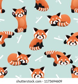 seamless cute red panda and bamboo vector pattern background. cute animal pattern