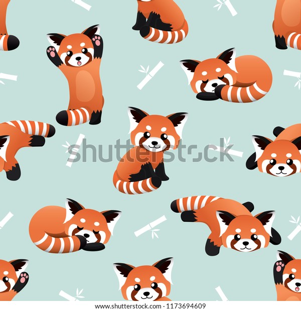 seamless cute red panda and bamboo vector pattern\
background. cute animal\
pattern