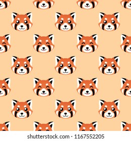 seamless cute red panda face vector pattern background. cute animal pattern