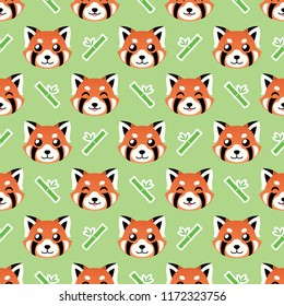 seamless cute red panda face vector pattern background. cute animal pattern