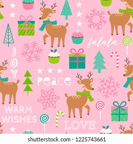 Seamless of cute reindeer and decorative elements for christmas and new year background
