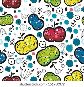 Seamless cute retro apple kids pattern in vector