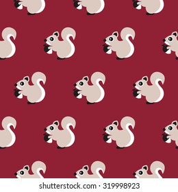Sombra de ardilla retro lindo sin mar otoño niños ilustración lindo bosque de animales patrón de fondo en vector