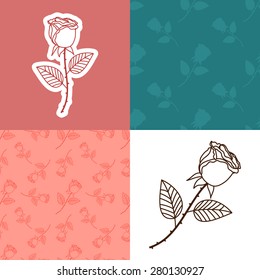 Seamless cute rose set