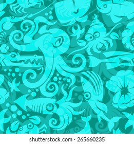 seamless cute sea creature pattern vector illustration 