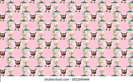 Seamless Cute Sheep Background Pattern Illustration Vector