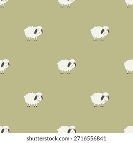 Seamless Cute Sheep Pattern on Soft Green Background for Kids and Nursery Design