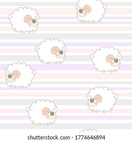 Seamless cute sheep pattern. Vector background for kids.