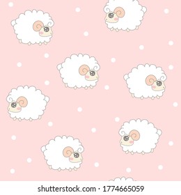 Seamless cute sheep pattern. Vector background for kids.