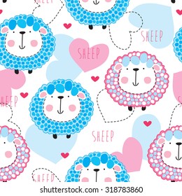 seamless cute sheep pattern vector illustration