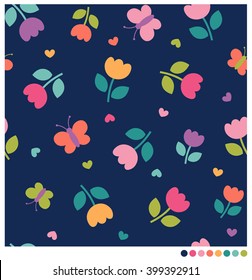 Seamless of cute simple tulip and butterfly vector pattern