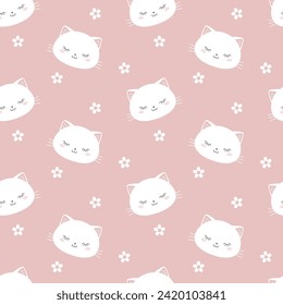 Seamless cute sleep cat. Happy seamless print with sleeping kitten 