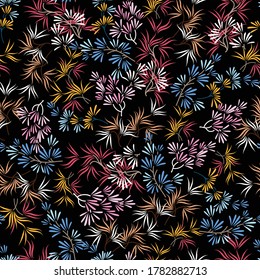 Seamless Cute Small Flower Pattern On Black