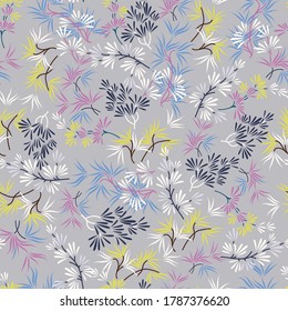 seamless cute small flower pattern on grey
