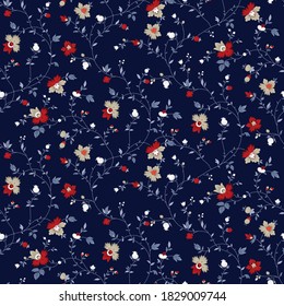 seamless cute small flower pattern on navy